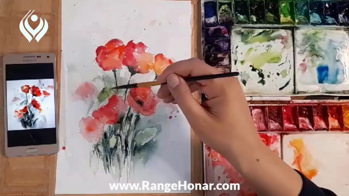 نقاشی گل با آبرنگ
