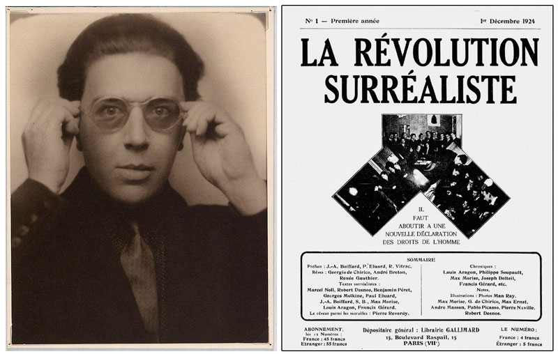 تصویر آندره بروتون و جلد مجله انقلاب سورئالیستی