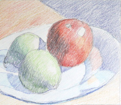 طراحی سیب با مداد رنگی