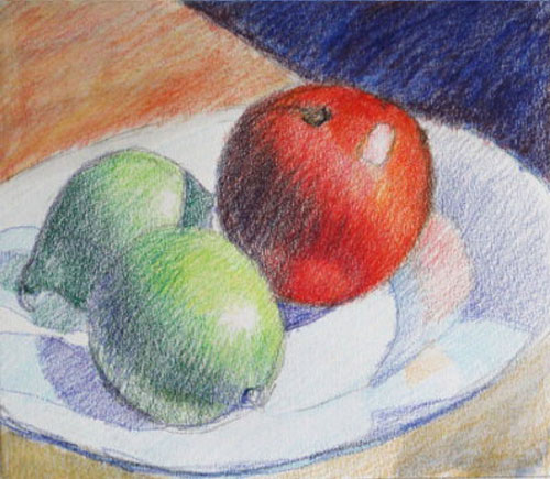 طراحی سیب با مداد رنگی